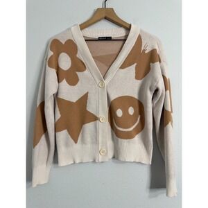 Nikka K - Y2K Style Cardigan Sweater Tan and Cream Women's Size Small